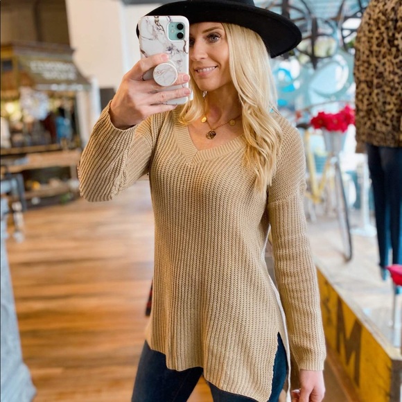 Infinity Raine Sweaters - CAN'T DENY IT KNIT SWEATER-KHAKI